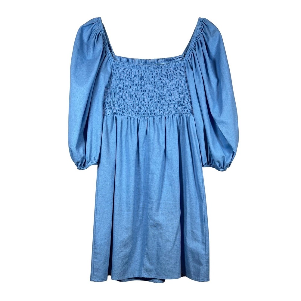 TUCKERNUCK Annie Smocked Mini Dress, Light Blue, Size Medium - Picture 2 of 8